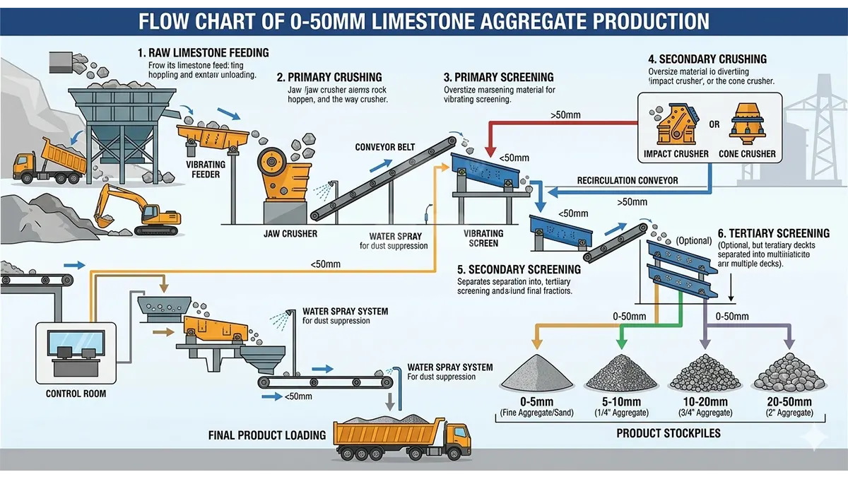 Flow Chart of 0-50mm Limestone Aggregate Production