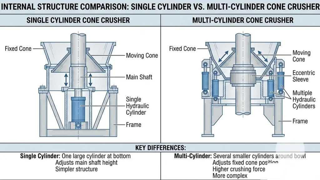 Internal structure comparison of HST Single Cylinder Hydraulic Cone Crusher