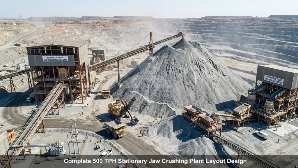 Complete 500TPH Stationary Jaw Crushing Plant Layout Design